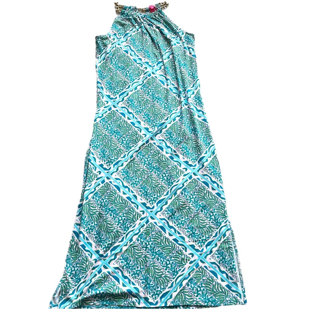 LILLY PULITZER Bingham Halter Midi Dress Prism Blue Size Medium Preppy Chic - Picture 2 of 9